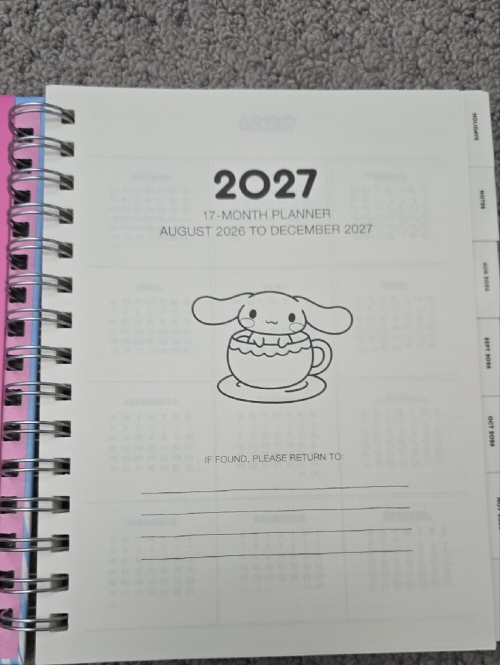 2026-2027 (August 2026 - Decemver 2027) Cinnamoroll 17-Month Planner - Picture 2 of 7